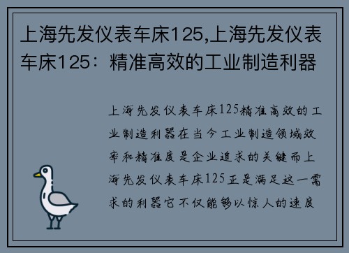 上海先发仪表车床125,上海先发仪表车床125：精准高效的工业制造利器